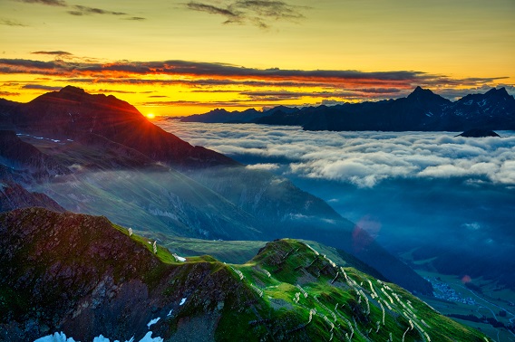 Beautiful Mountain Sunset with Clouds