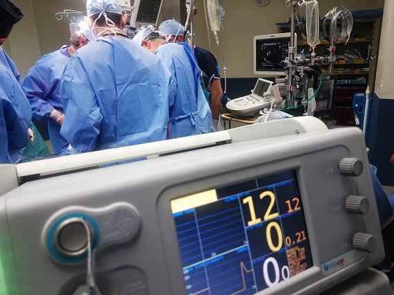 surgery room with doctors and nurses